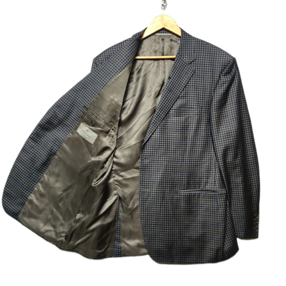CANALI Mens‎ 48R Wool Blazer Charcoal Blue Check Sport Coat Italy 2Btn
